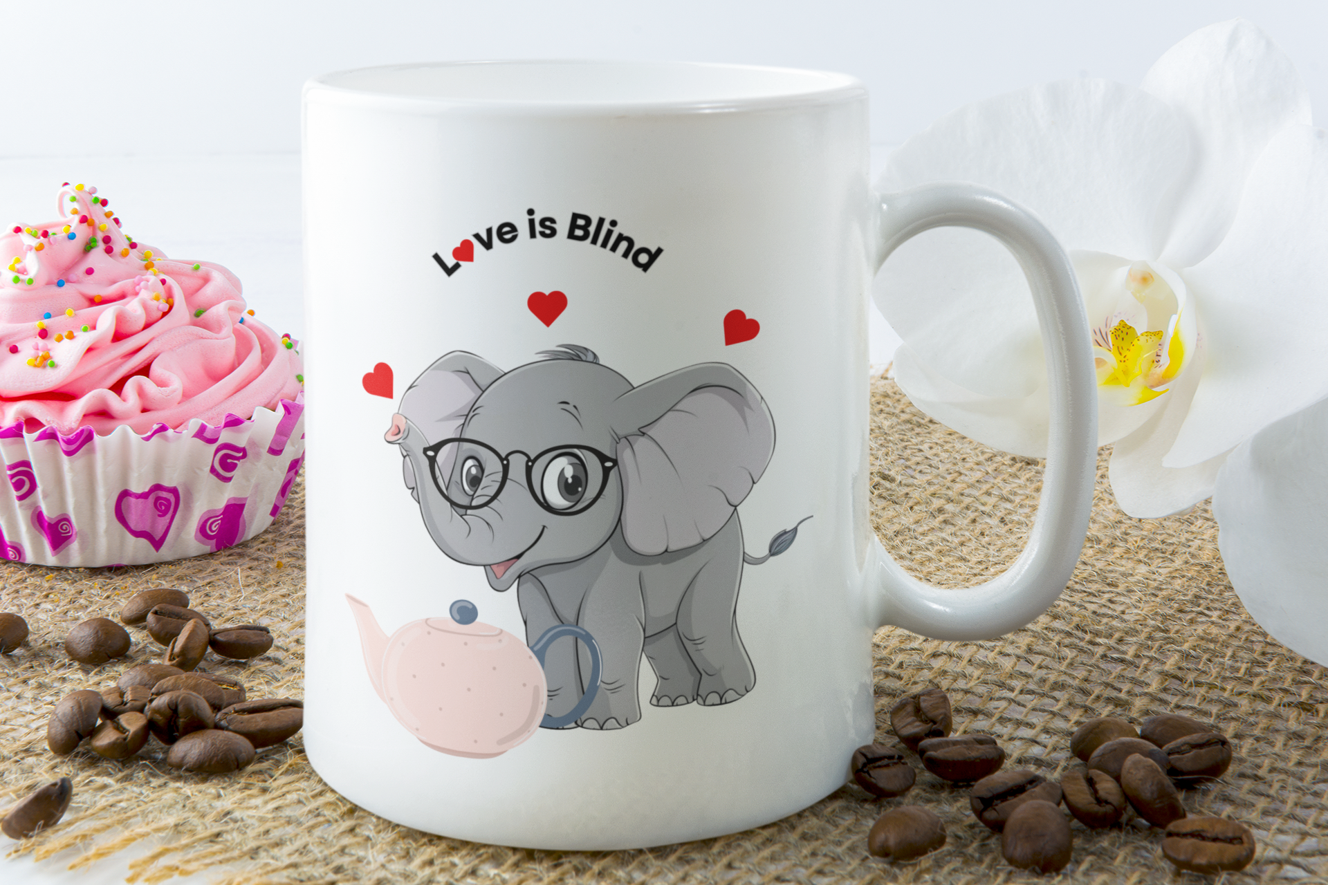 Comical Elephant Mug "Love is Blind"