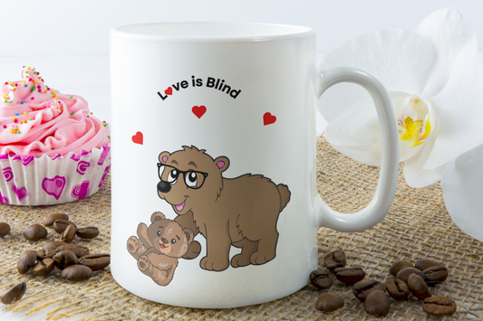 Comical Grizzly Bear Mug "Love is Blind"