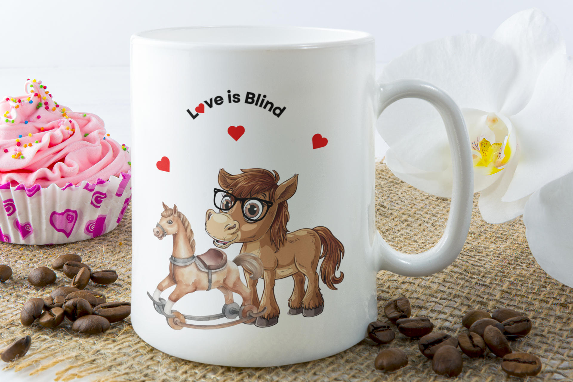 Comical Horse Mug "Love is Blind"