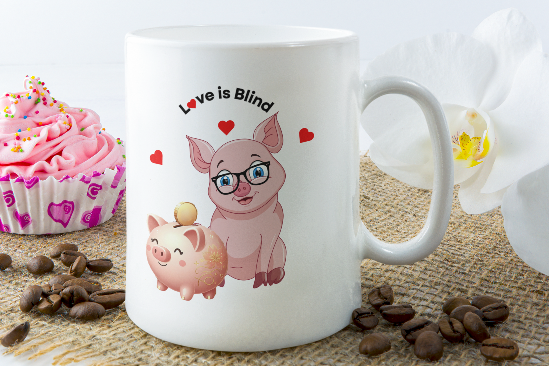 Comical Pig Mug "Love is Blind"