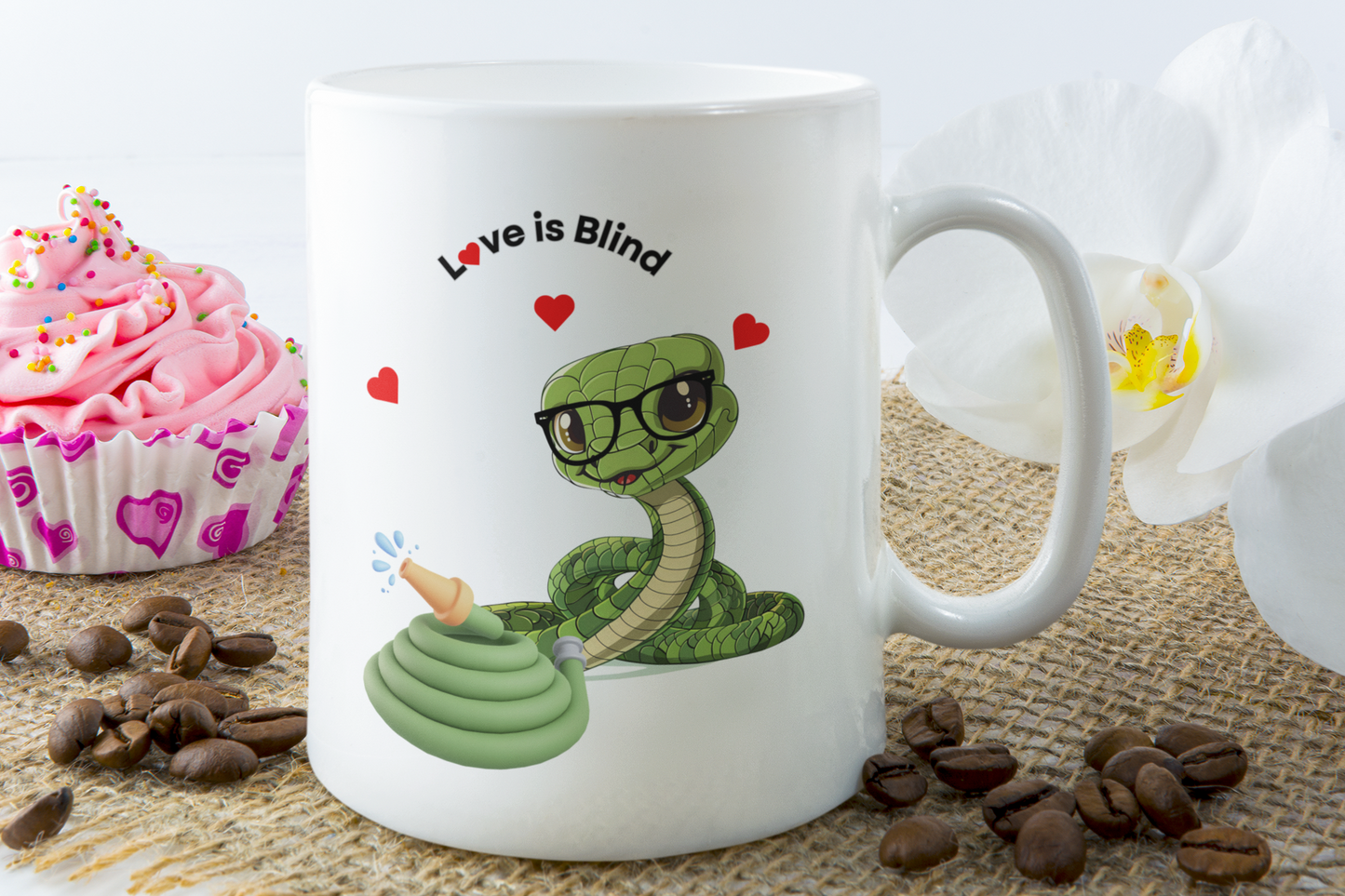 Comical Snake Mug "Love is Blind"