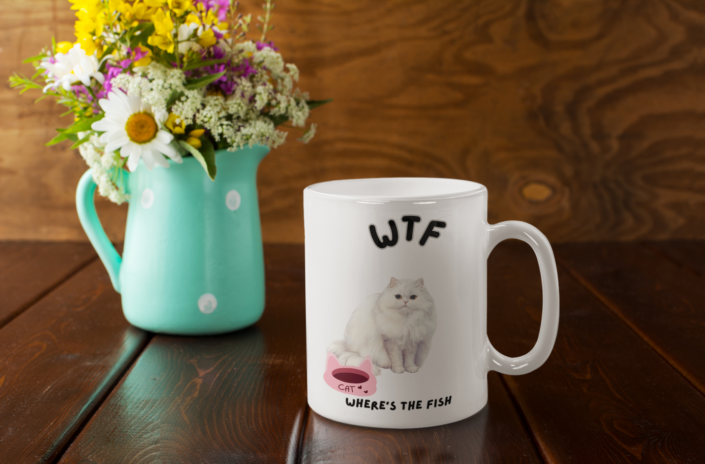 Humorous White Cat Mug